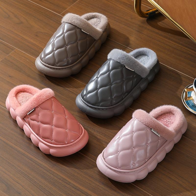 New Lint Slippers Thick-bottomed Waterproof, Non-slip and Warm Plush Cotton Tow Men's Home Light Cotton Slippers