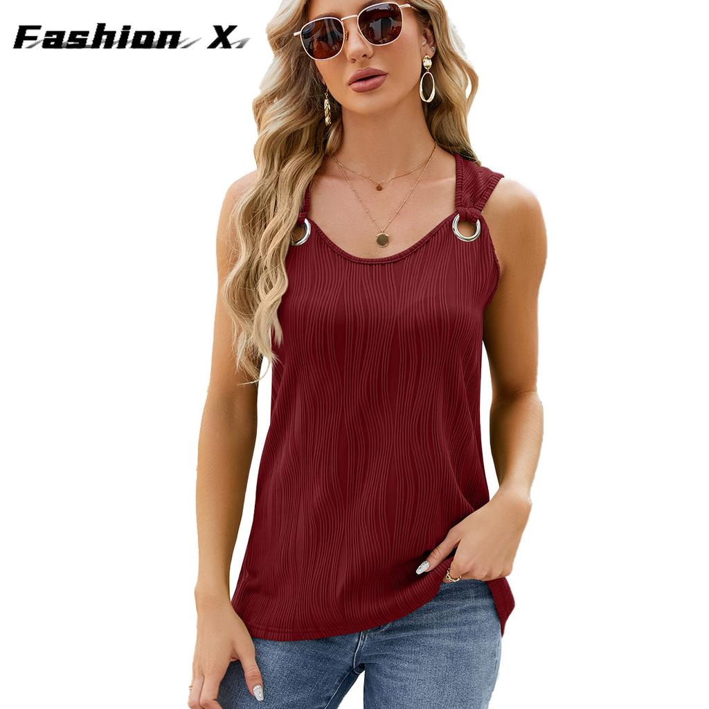 Summer Women's Sleeveless T-Shirt Solid Color Round Neck Women's Vest Loose Top