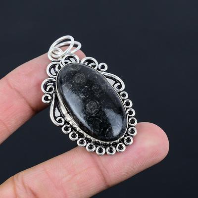 Gift For Women Pendant 925 Sterling Silver Natural Black Fossil Coral Gemstone