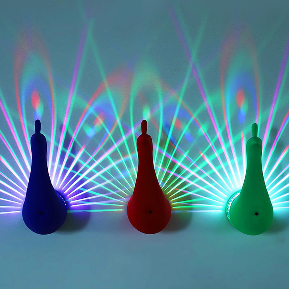 LED Wall-Mounted Night Light Remote Control Creative Bedside Lamp USB Charging Hollowed Peacock Projector Light for Home Decor