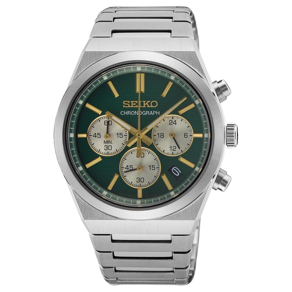 

SEIKO Sport Collection Часы с кварцевым механизмом, водозащитой 100 м, стальным ремешком, 40 мм SSB461P1 Green Dial