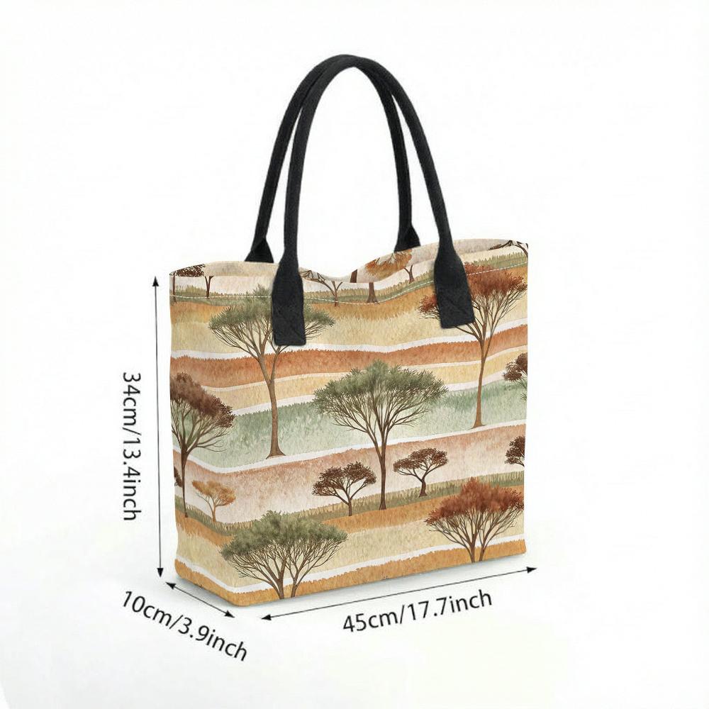  Watercolor Tree Print Canvas Tote Bag Portable Large Capacity Casual Daily Shoulder Handbag