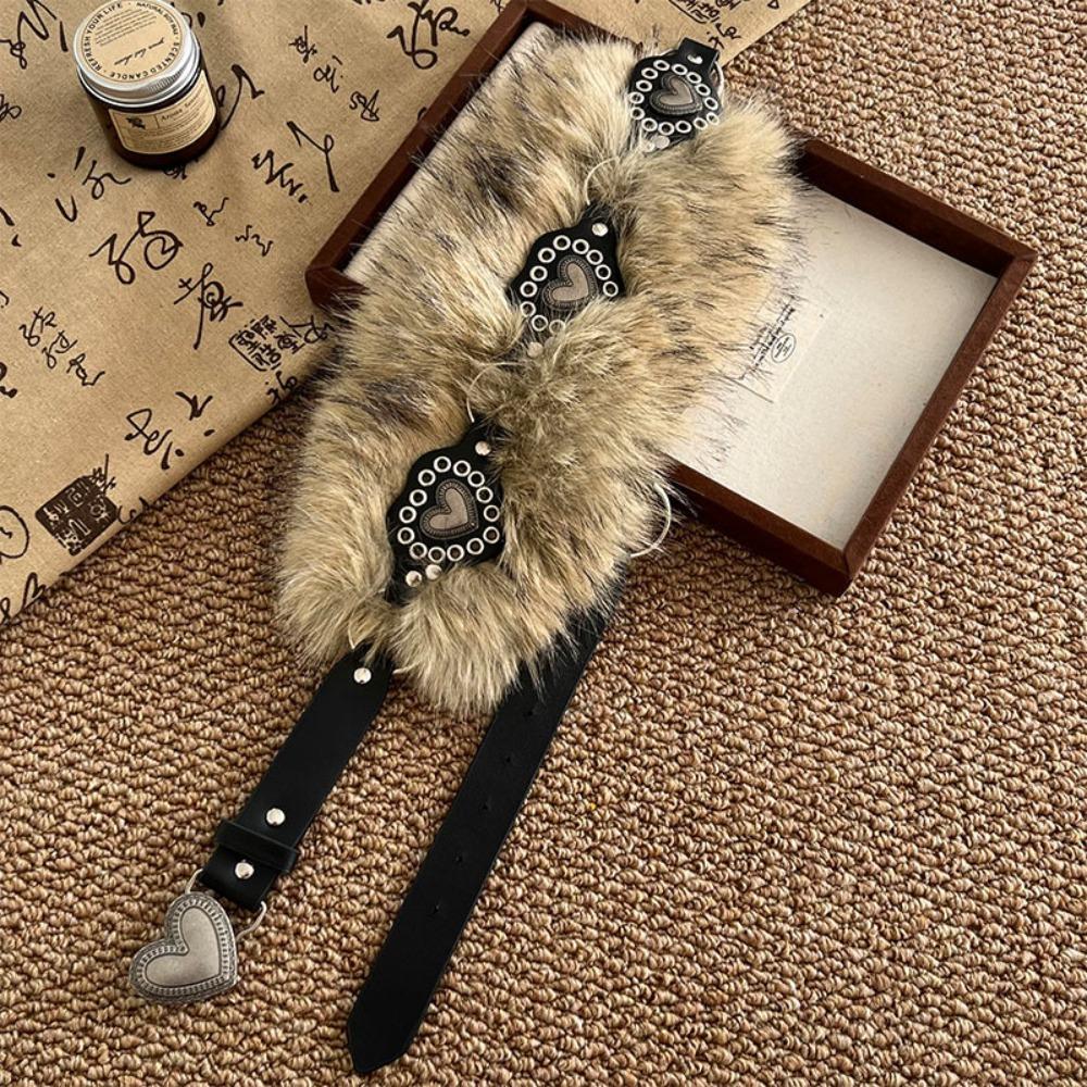 Retro Leather Fur Belt Spicy Girl Style Y2K Plush Waist Belt Fashion Furry Waistband  Daily
