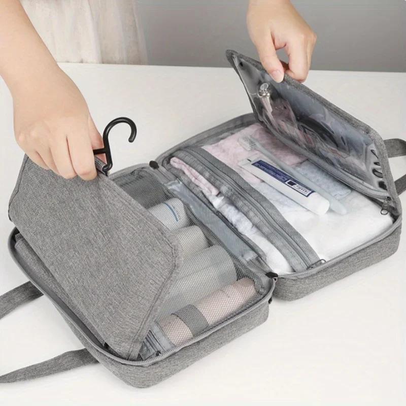 1pc Multi-Color Hanging Toiletry & Makeup Organizer Bag with Dry/Wet Separation – Gray, Navy Blue, Pink Four Color