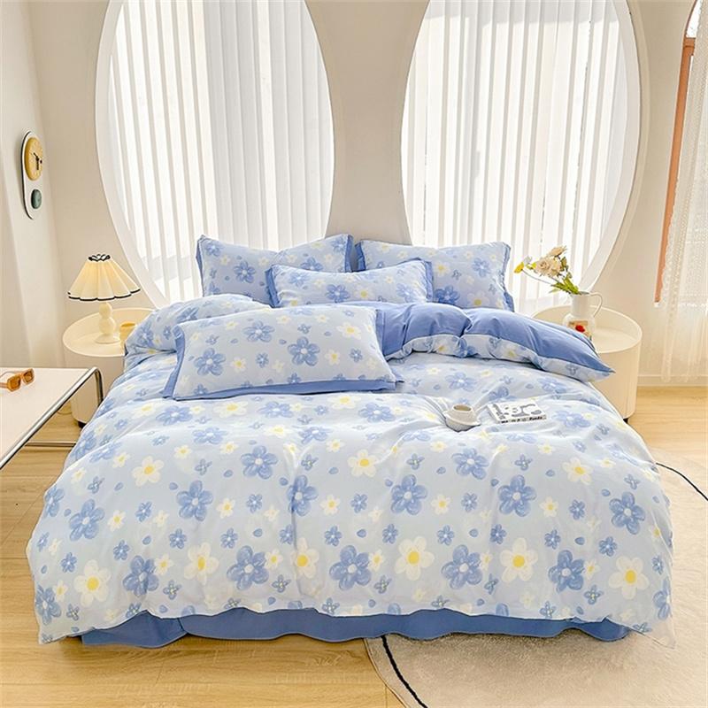 Floral Duvet Cover Queen Vintage Plaid Patchwork Bedding Set Boho Farmhouse Reversible Comforter Cover for Girls Women 4pcs Set
