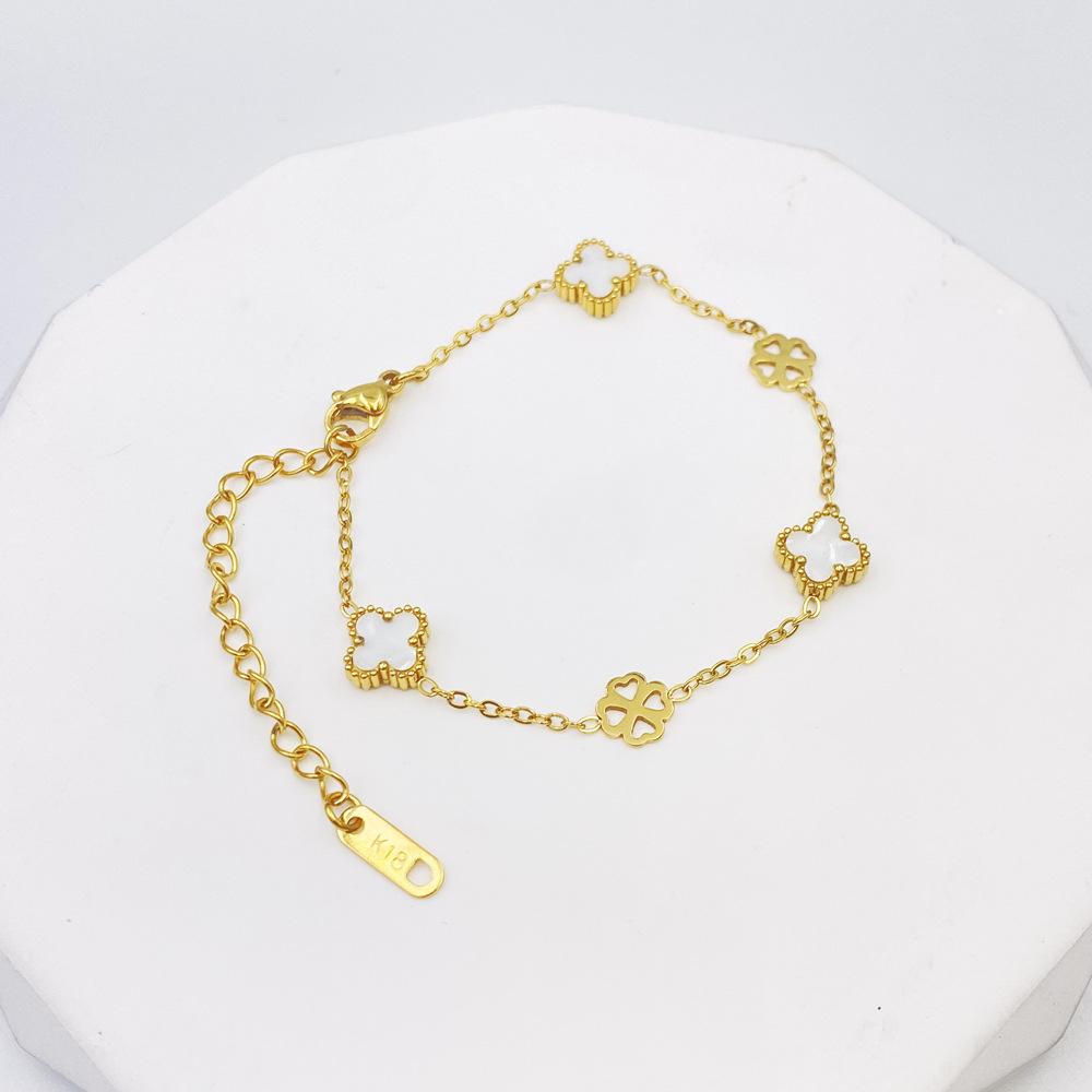 9MM Titanium Steel Four-leaf Clover Bracelet Shell Four-leaf Clover Hundred Bracelet No Color Loss Ins Lucky Grass Bracelet