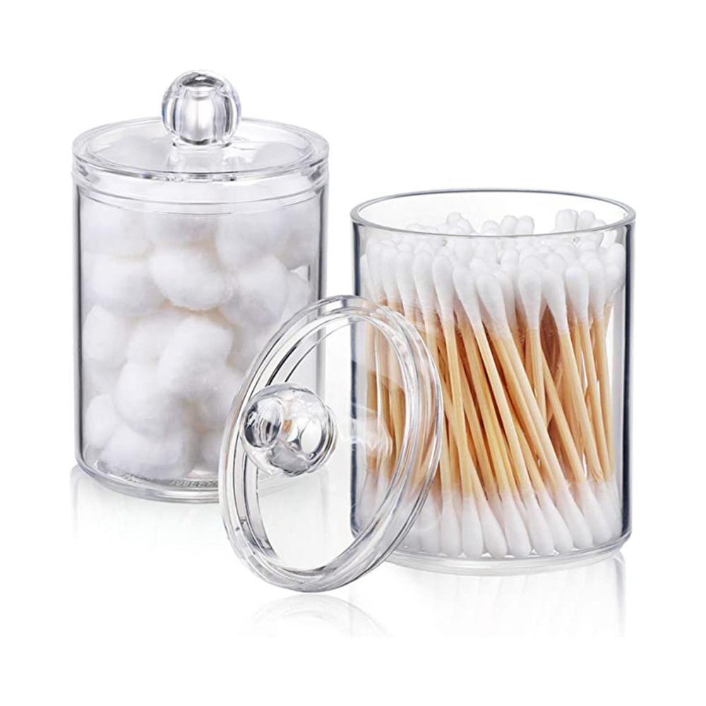 4pcs Canister Set Clear Storage Jar PS Plastic Round Bathroom Canister With Lid Clear Plastic Jar Bathroom Storage