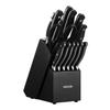 Kitchen Knife Set with Block and Sharpener, 15 Piece High Carbon Stainless Steel Sharp Knife Set, Kitchen Cutlery with Crack-Resistant Handle,