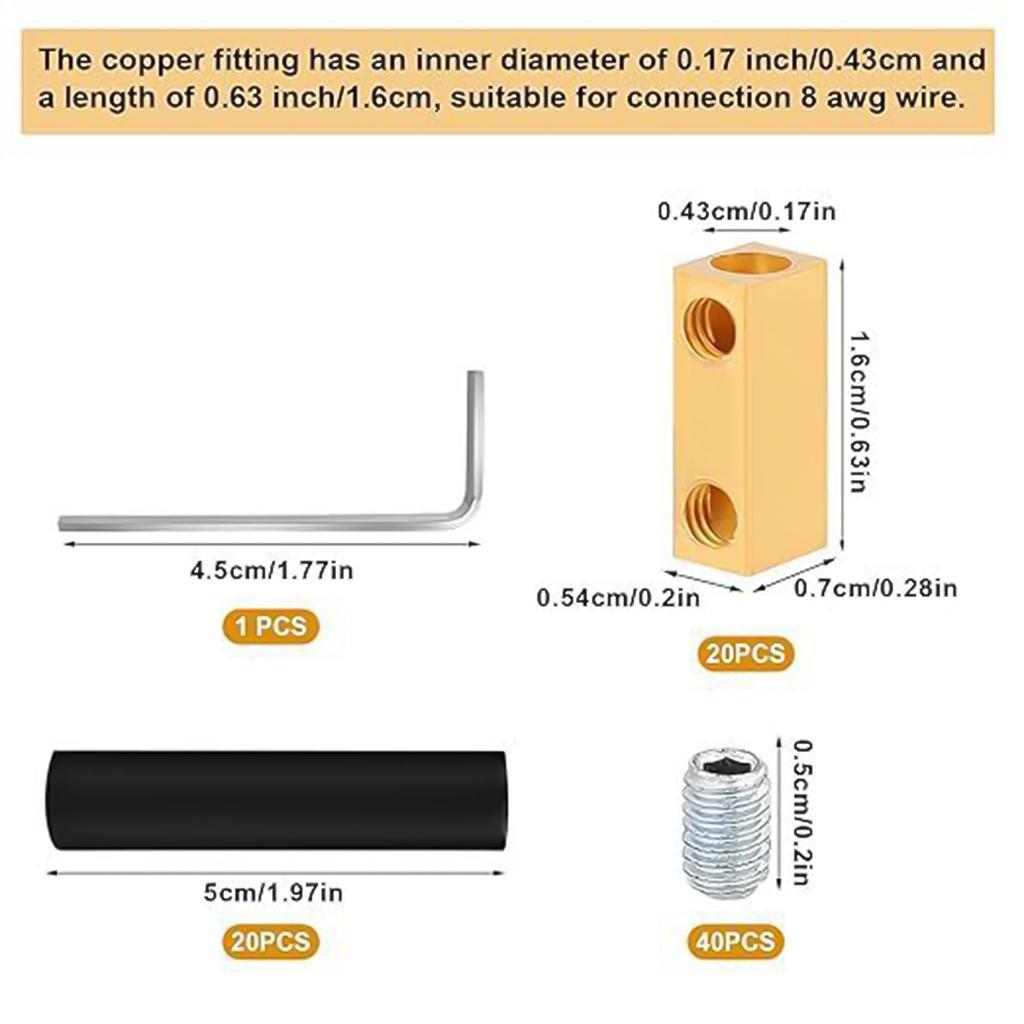 20Pcs 8 AWG Docking Connector 20A Wire Terminal Connectors with Screws Shrink Tubes Quick Wiring Terminal Enduring
