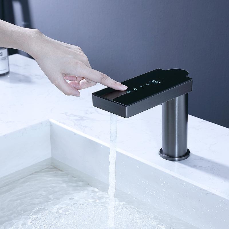 

Sensor Fauce Digital Display Bathroom Basin Faucet Sink Faucet Touch Screen Brass Deck Mount Cold Hot Water Mixer Bathroom Crane серый