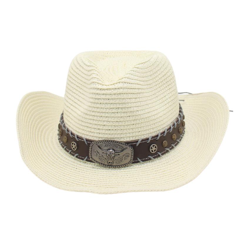 Cross-Border Outdoor Beach Sunshade And Sunscreen Jazz Hat, New Cow Head Belt Accessories, Tibetan Tibetan Western Cowboy Top Hat