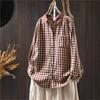 Johnature Vintage Plaid Shirts for Women Long Sleeve Spring Blouses with Turn Down Collar and Button Pockets