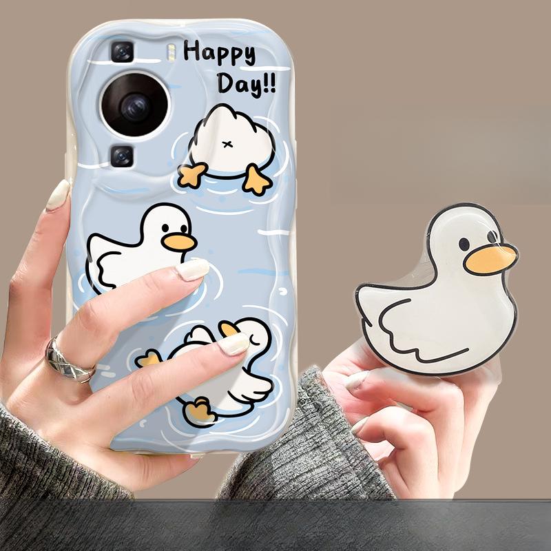 

Подходит для Huawei P60 Чехол для мобильного телефона Mate40pro Прозрачный силиконовый Honor 90/80gt Милая утка-кронштейн с цепочкой Honor 30 Pro