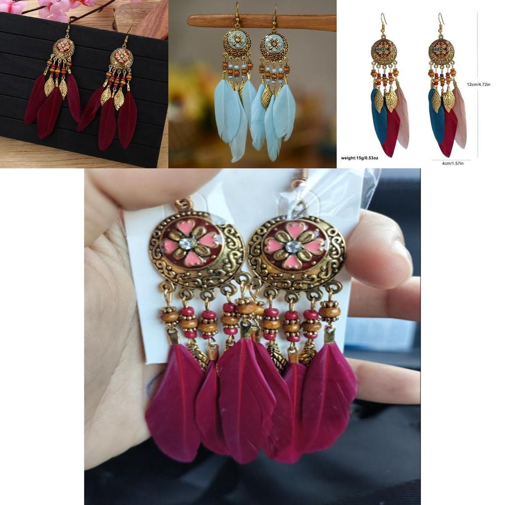 Vintage Feather Bohemian Earrings With Alloy Carving For Women Festival And Daily Use