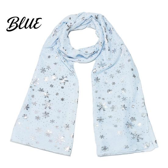Holiday Gathering Accessory Glitter Sparkly Foil Snowflake Print Scarf for Women Christmas Soft Fabric Winter Gift Theme Shawl Wrap Fall Lightweight