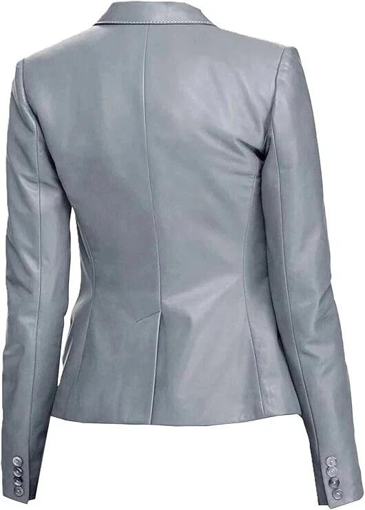 Genuine Formal Office Wear Gray Stylish Women's Blazer Handmade Leather Lambskin
