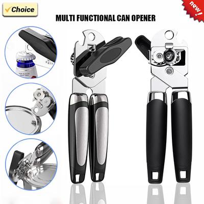 Novo abridor de latas de aço inoxidável multifuncional profissional, abridor de latas com corte lateral manual, abridor de garrafas de cerveja, utensílios de cozinha
