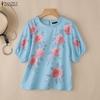 ZANZEA Women Floral Print Casual Round Neck Loose Short Sleeve Blouse
