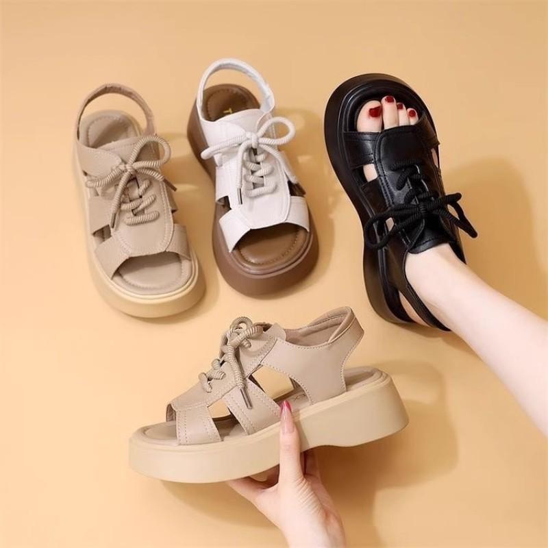 Fish mouth sandals women's summer new muffin thick sole with skirt, wearing sandals outside