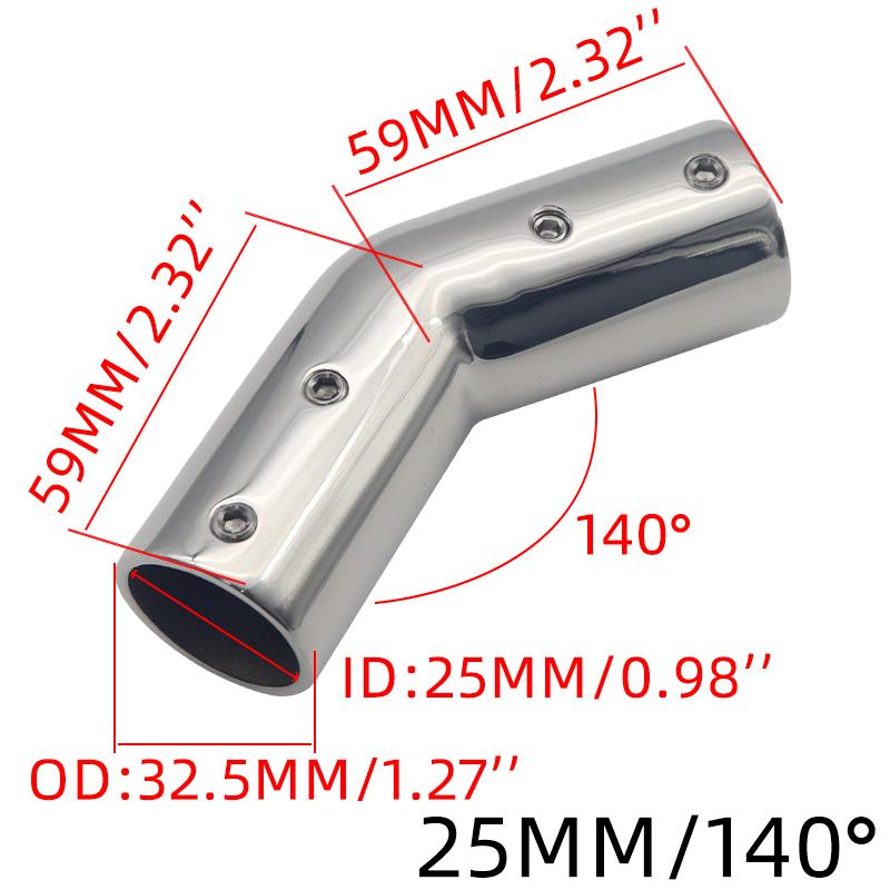 2-Way Pipe Fitting Elbow Marine 110/120/140 Degree Boat Hand Rail Fitting Elbow Pipe Connector 22/25mm with L Shape Hex Key