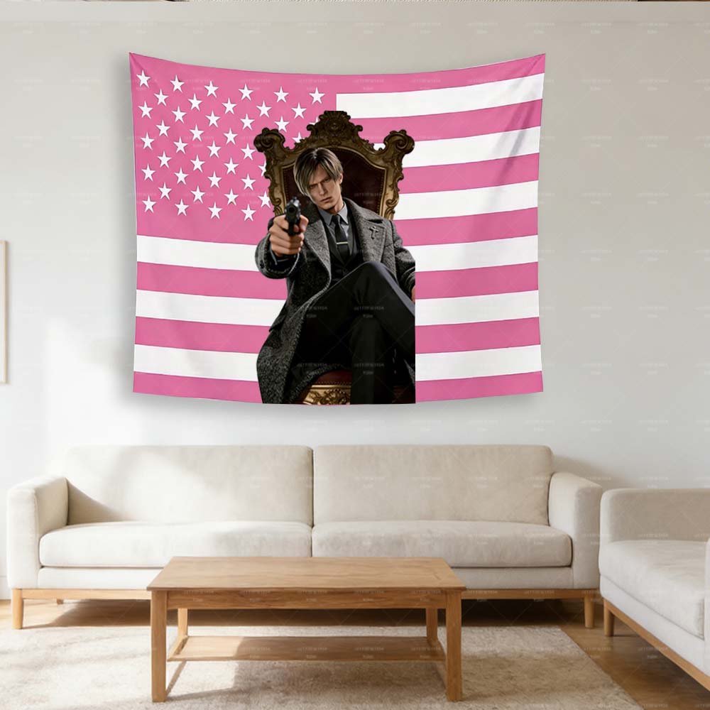 LLeon KKennedy Hippie Aesthetic Wall Tapestry  American Flag Design for Bedroom Dorm  Home Background Decor Birthday Gift