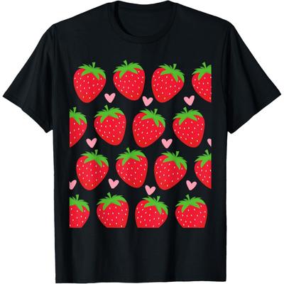Strawberries and Hearts Strawberry Heart Pattern Strawberry T-Shirt