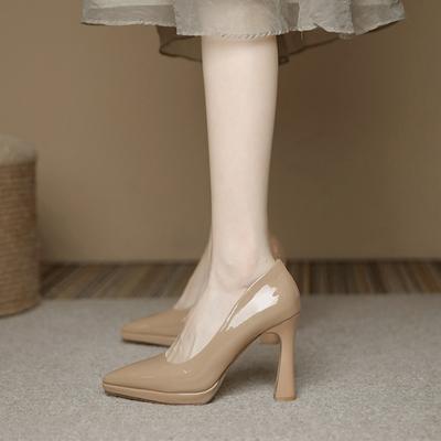 123-1 Spring and Autumn New Thick Heel Thin Heel Super High Heel Women's Shoes Pointed Small Waterproof Table with Skirt Nude Single