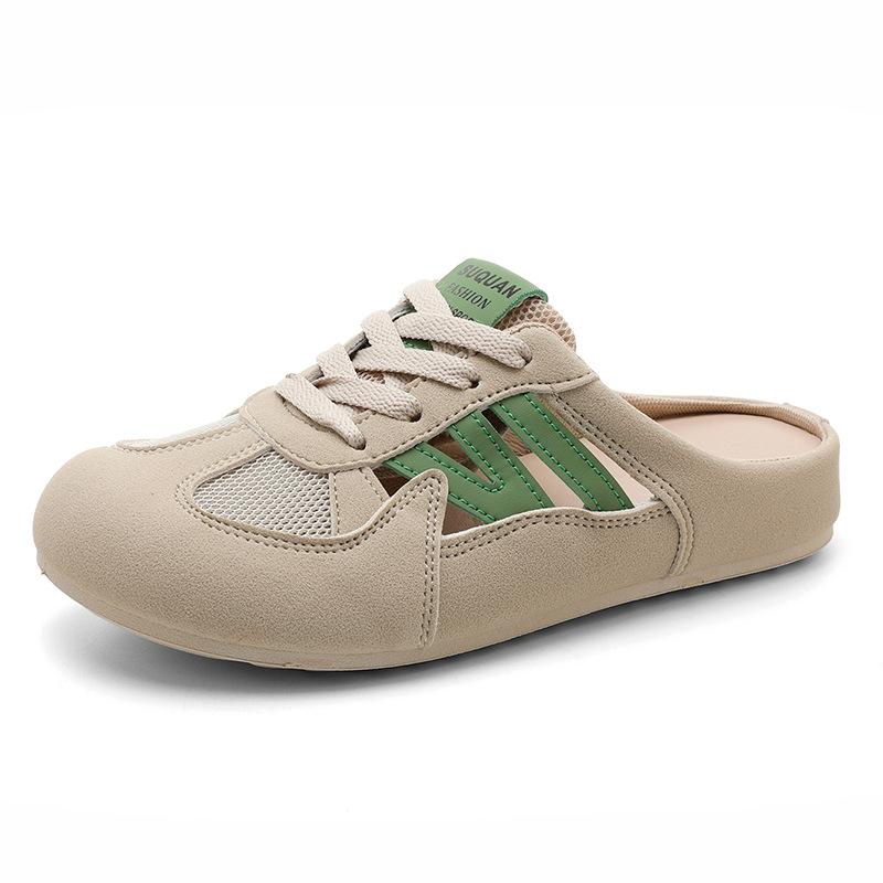 

K3906 new 2025 summer with skirt bag head half slippers women hollow breathable outside wear one pedal pregnant women half 35