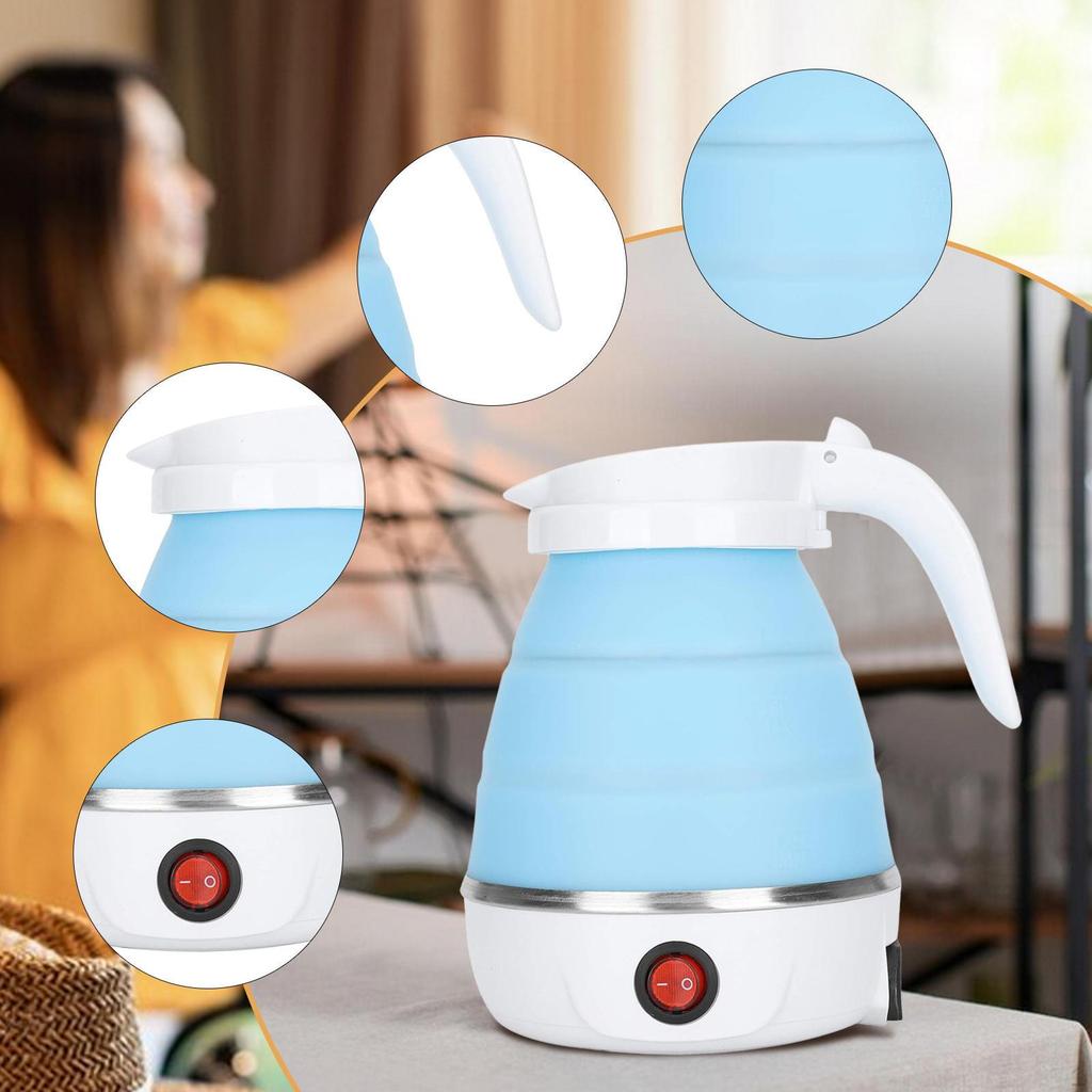 Cestovní skládací elektrická konvice 600ml silikonová lehká malá varná konvice bílá