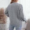 Women's Fashion Casual Loose Solid Color Pullover Retro Cable V-Neck Long Sleeve Knit Sweater