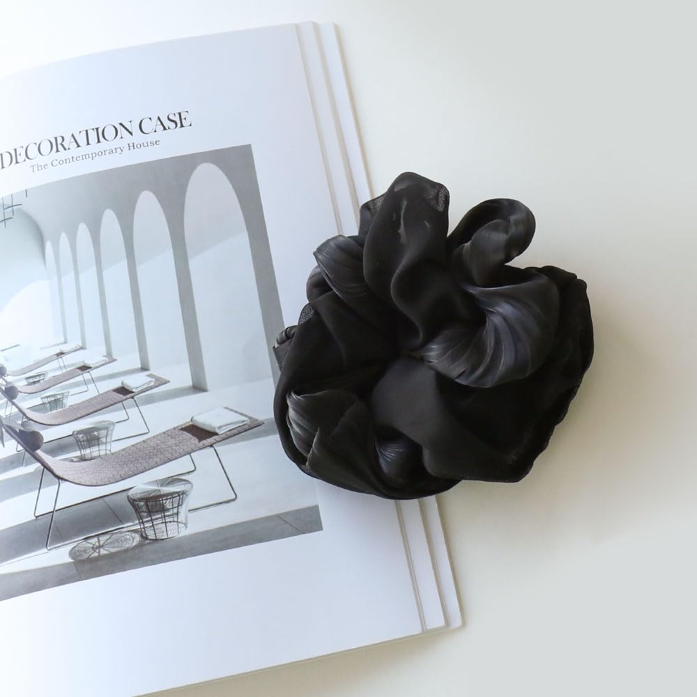 JewelVOX Scrunchie Hair Accessory for Black and Adult Size Women, Two-Tone, Large, Chiffon, White, (Gray)