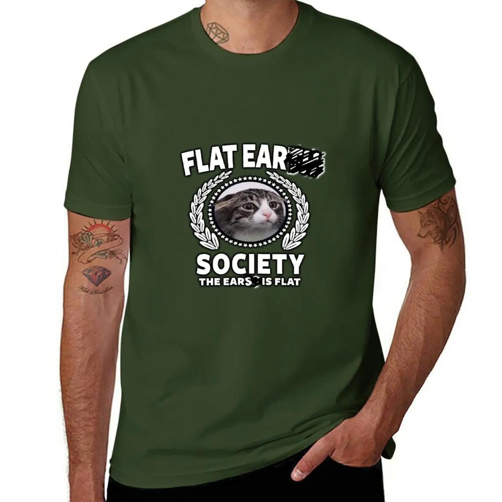 Morsomt Flat Earth Society Katt Meme Skjorte T-skjorte t-skjorter grafiske t-skjorter Bluse sommerklær tungvekts t-skjorter for menn