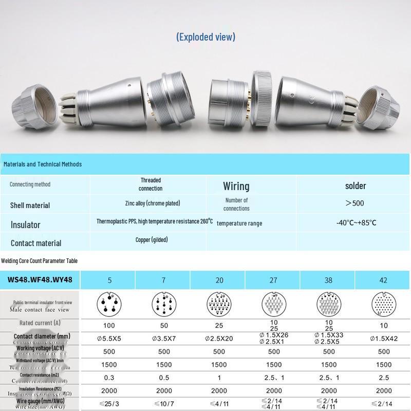 Weipu Waterproof Aviation Connector WF4857202738, 27-Pin TEZE Socket