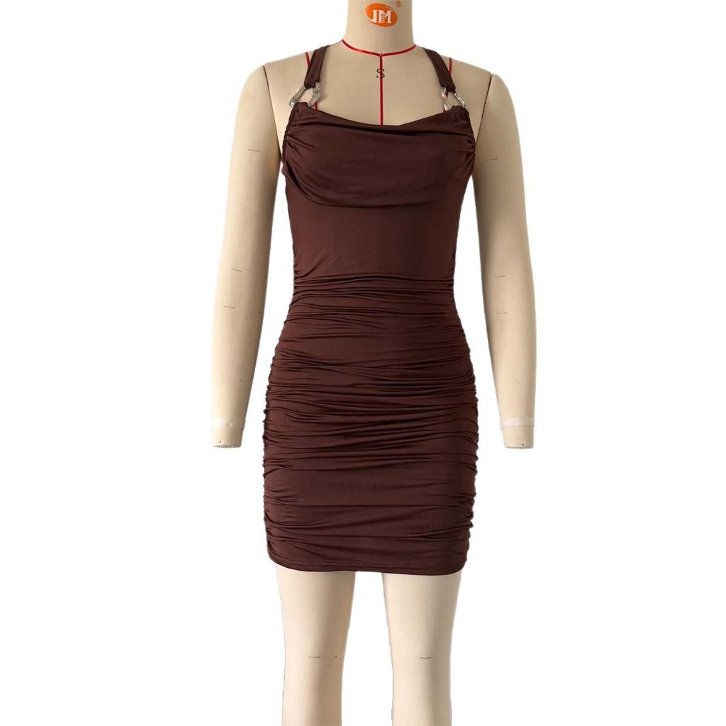 Europe and the United States hot-selling women's clothing new pure desire sexy low-cut backless pleated slim hip-wrapped dress women