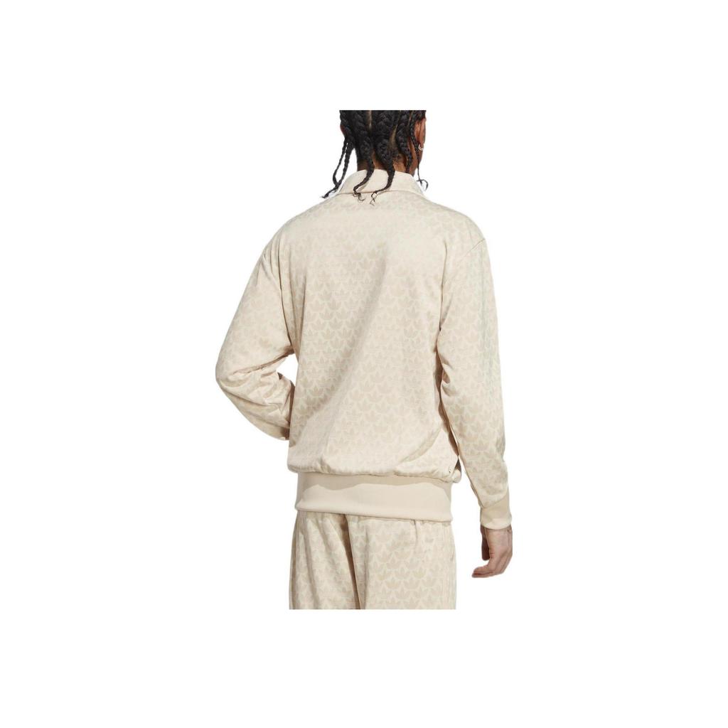 Adidas Originals Trefoil Full Print Logo Embroidered Zip-Up Stand Collar Jacket Men Jacket Beige HZ4154