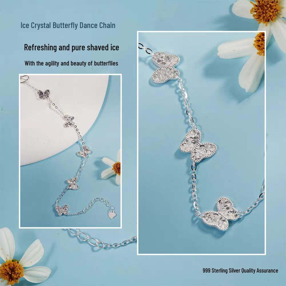 Sterling Silver 999 Crushed Ice Butterfly Bracelet for Women - Sparkly Fish Scales Design, New Style