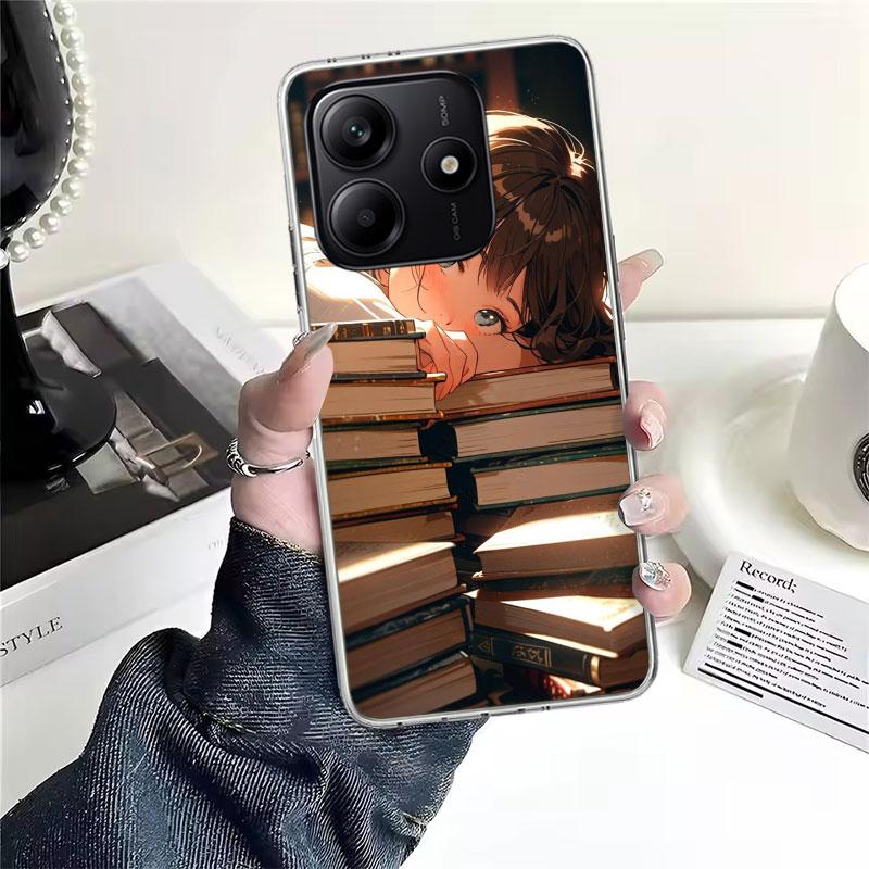 Read Books illustration Reading Soft Phone Case For Xiaomi Redmi Note 15 14 14S 13 12 Pro Plus 12S 11 11S 11E 10 10S 11T 5G Fund