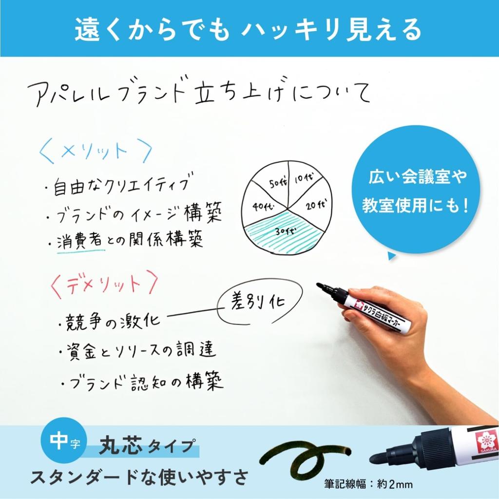 Sakura Whiteboard Medium 10 Cray-Pas Markers, Point, Black, Markers, WBK#49-10