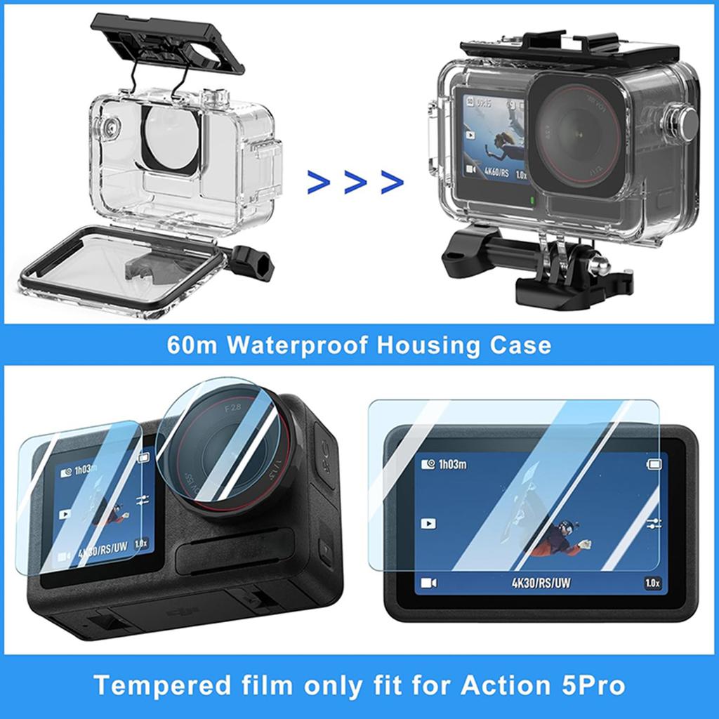 55 in 1 Action Camera Accessories Kit for DJI Osmo Action 5 Pro/4/3 Carrying Case Selfie Stick Tripod Waterproof Case