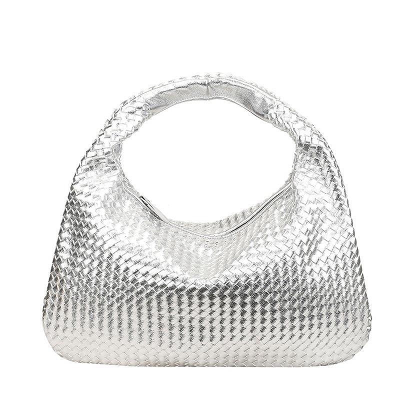 Simple Hand Woven Bag, Women's Fashionable Soft Leather Commuting Shoulder Bag, Versatile and Large Capacity