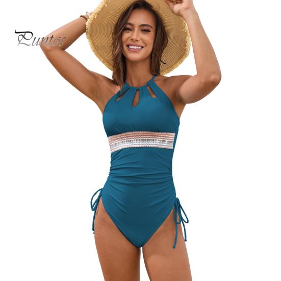 

Пляжный монокини с вырезом-логотипом, контрастный цвет, купальный костюм с лямкой через шею, обтягивающий купальник, быстросохнущий купальник для серфинга у бассейна S темно-зеленого