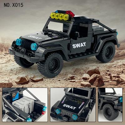 X015 Schwarzes Auto, Jeep, Schwarzer Panther, SWAT Pickup Truck, Bausteine für Kinder