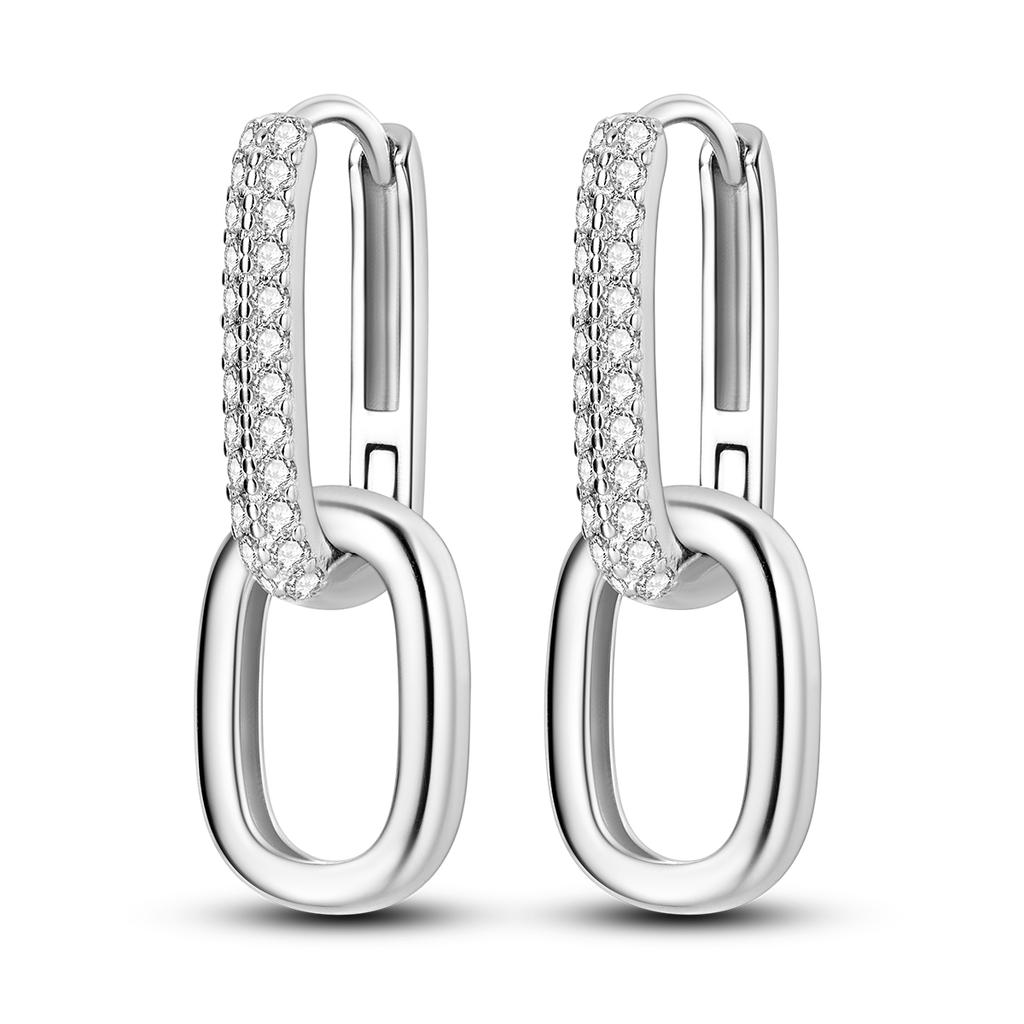 925 Silver U Shaped Inlay CZ Zircon Hoop Earrings Geometry Line Simple Women Girl Evening Party Brithday Gifts Jewelry