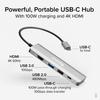 Plugable Hub with 100W 4K 60Hz HDMI Thunderbolt Compatible USB-C 4-in-1 Multi-Port Pass-Through Charging, Port, Windows, Mac, Chromebook,