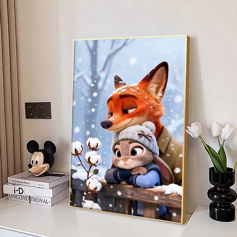 Disney 5D DIY Diamond Painting Zootopia Winter Illustration Cartoon Full Diamond Mosaic Diamond Painting Art Wall Decoration Craft Set