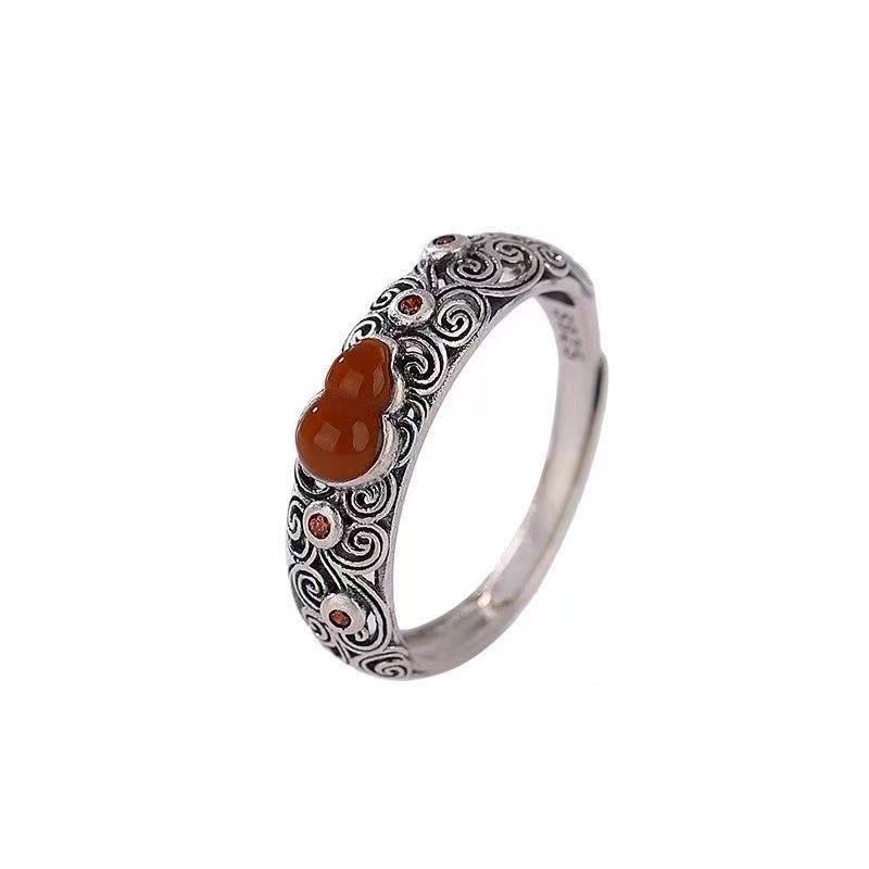 Elegant Red Gourd Thai Silver Enamel Ring - Retro Ethnic Style for Women
