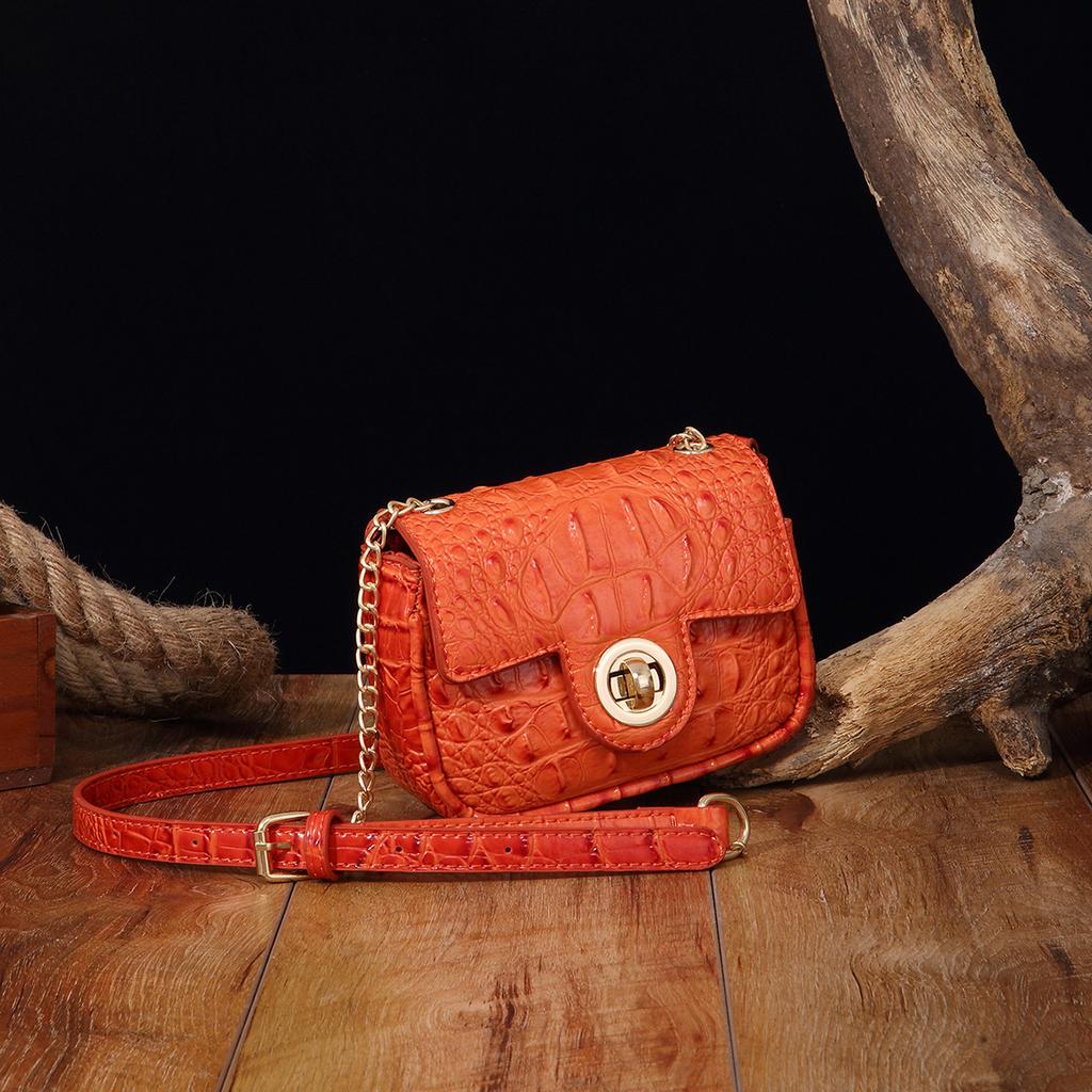 Independent Stand Crossbody Single Shoulder Retro Women's Bag with Multi-color Crocodile Pattern Brahmin