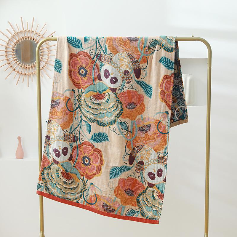 100% Cotton Gauze Large Bath Towel For El Home Bohemian Style Floral Print Throw Blanket Lightweight Sofa Cover Shawl Blanket