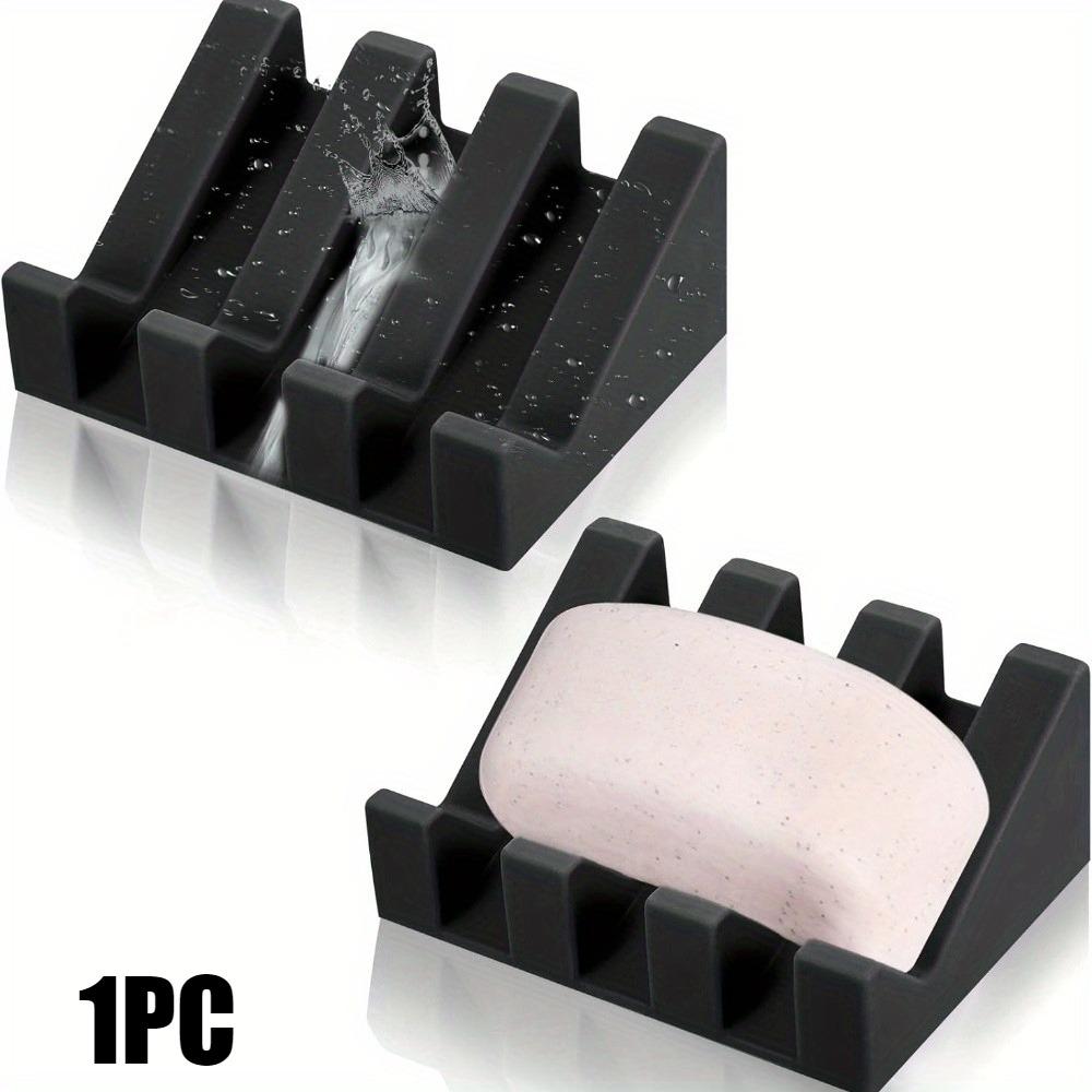 Silicone Self-Draining Soap Dishes with Waterfall Design Rectangular Soap Holder Trays with Drainage for Bathroom Accessories чёрный