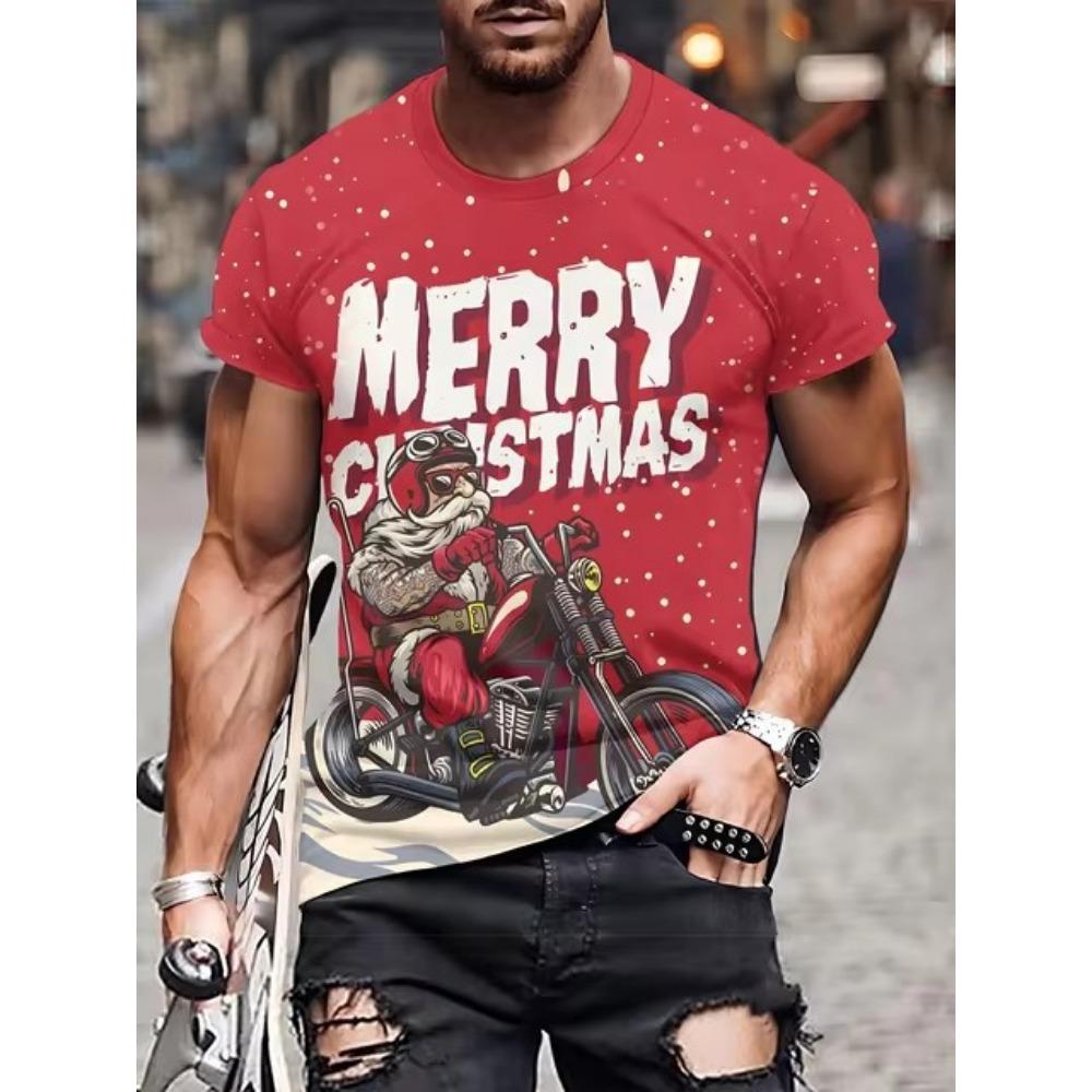 Christmas Series 3D Digital Printed Men's Casual and Fashionable Round Neck Short Sleeved T-shirt